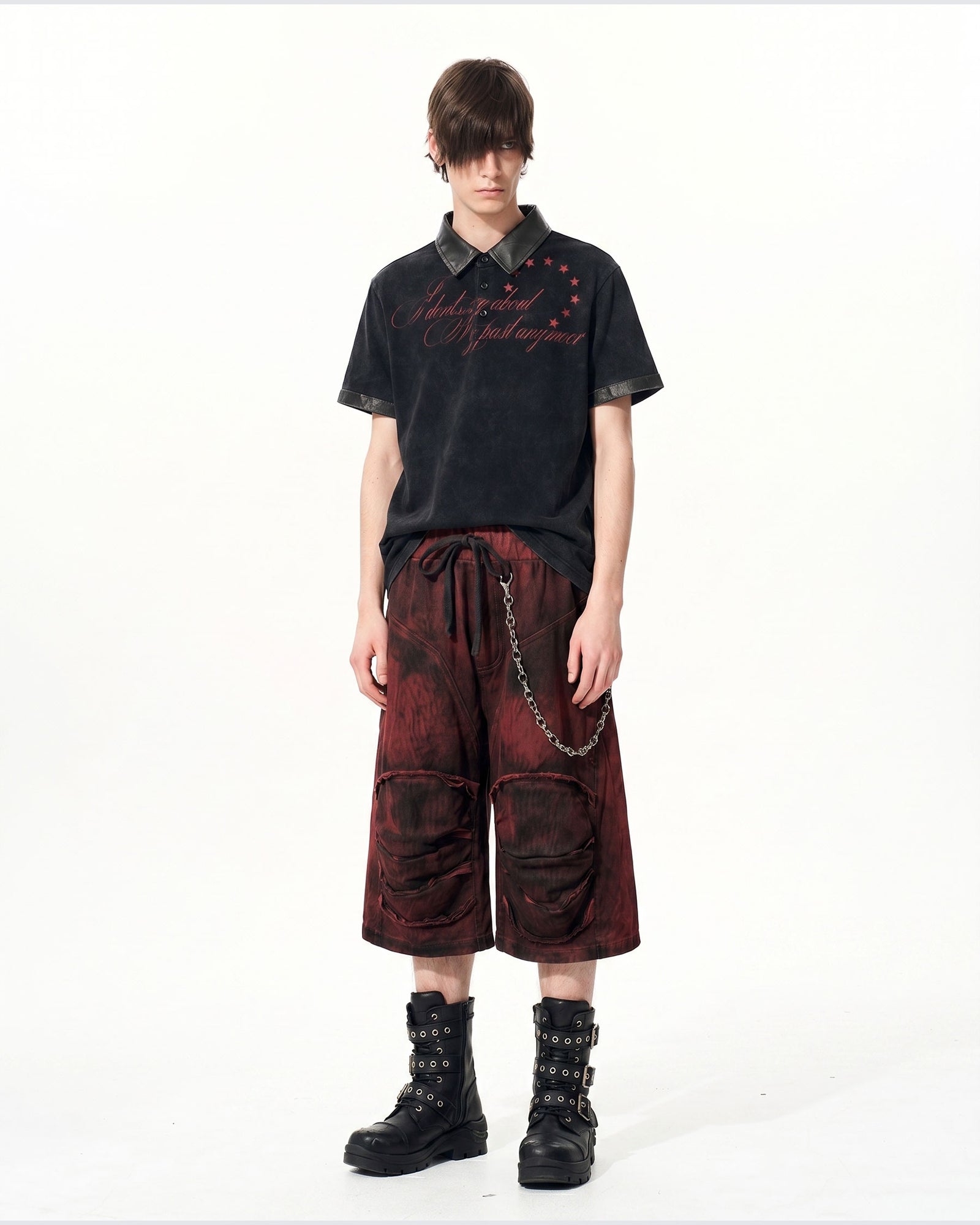 FORME -New Vintage Washed Letter Print Polo Shirt