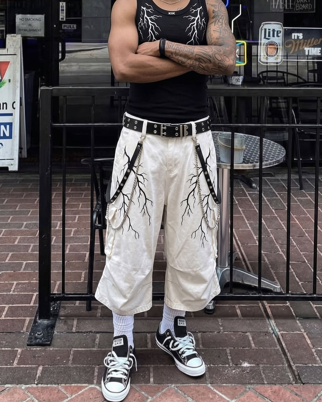 LIGHTNING Series | Gothic Chain Strap Utility Shorts