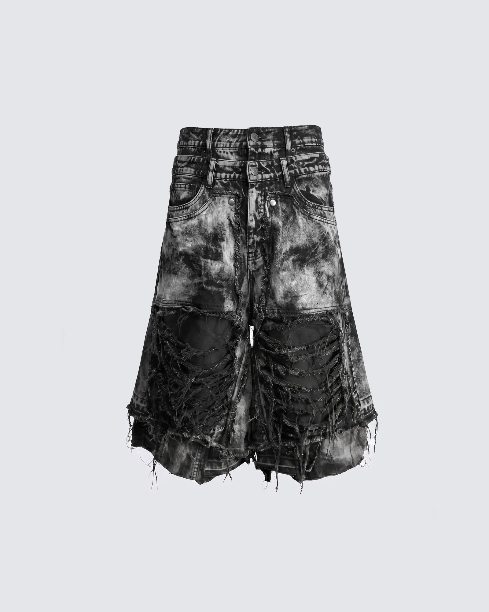 New Raw Hem Ripped Black Jean Shorts