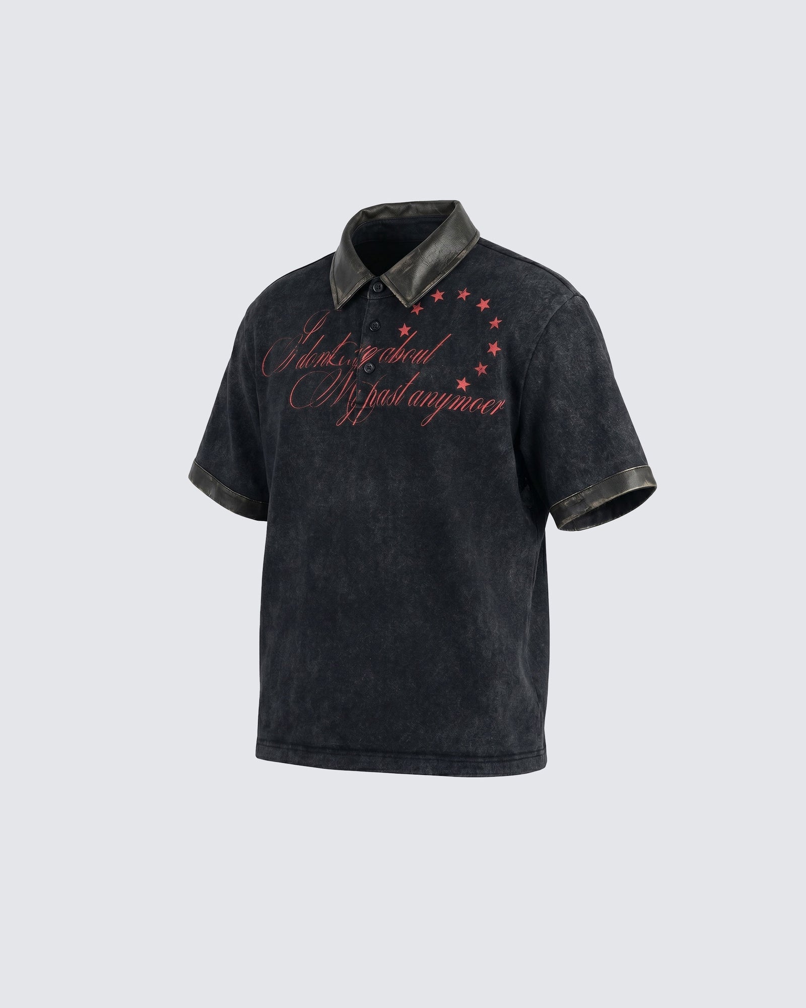 FORME -New Vintage Washed Letter Print Polo Shirt