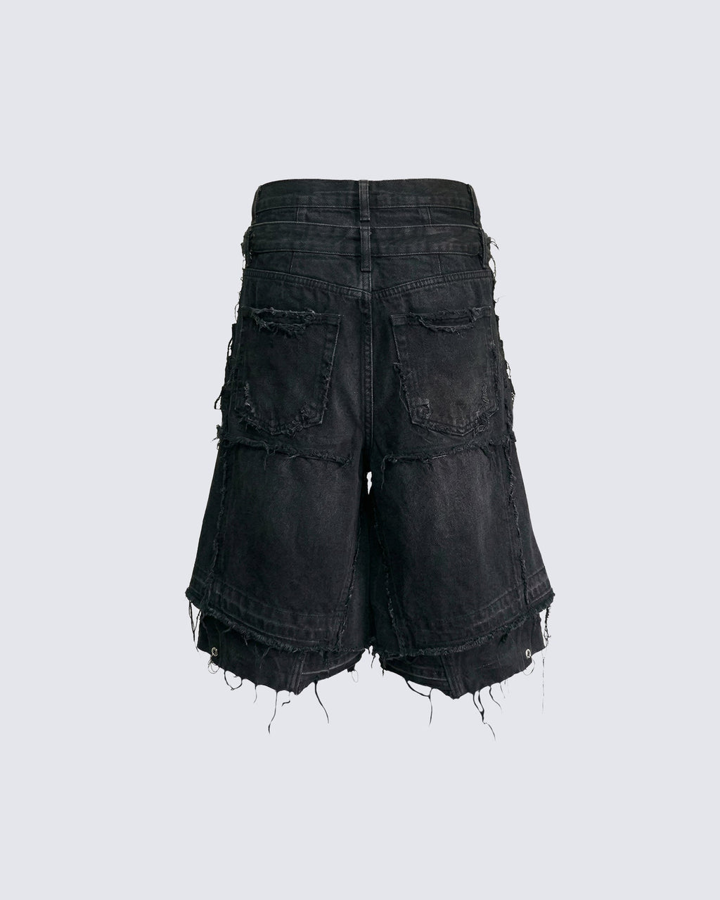 New Raw Hem Ripped Black Jean Shorts