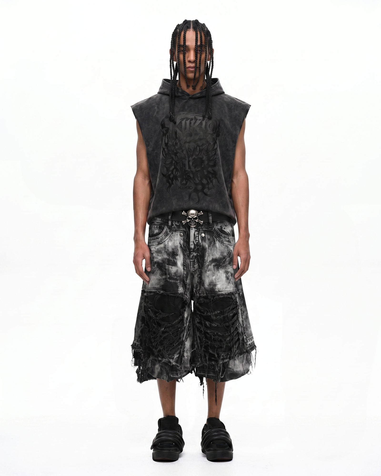 New Raw Hem Ripped Black Jean Shorts