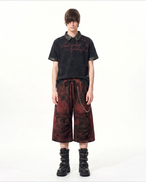 FORME -New Vintage Washed Letter Print Polo Shirt
