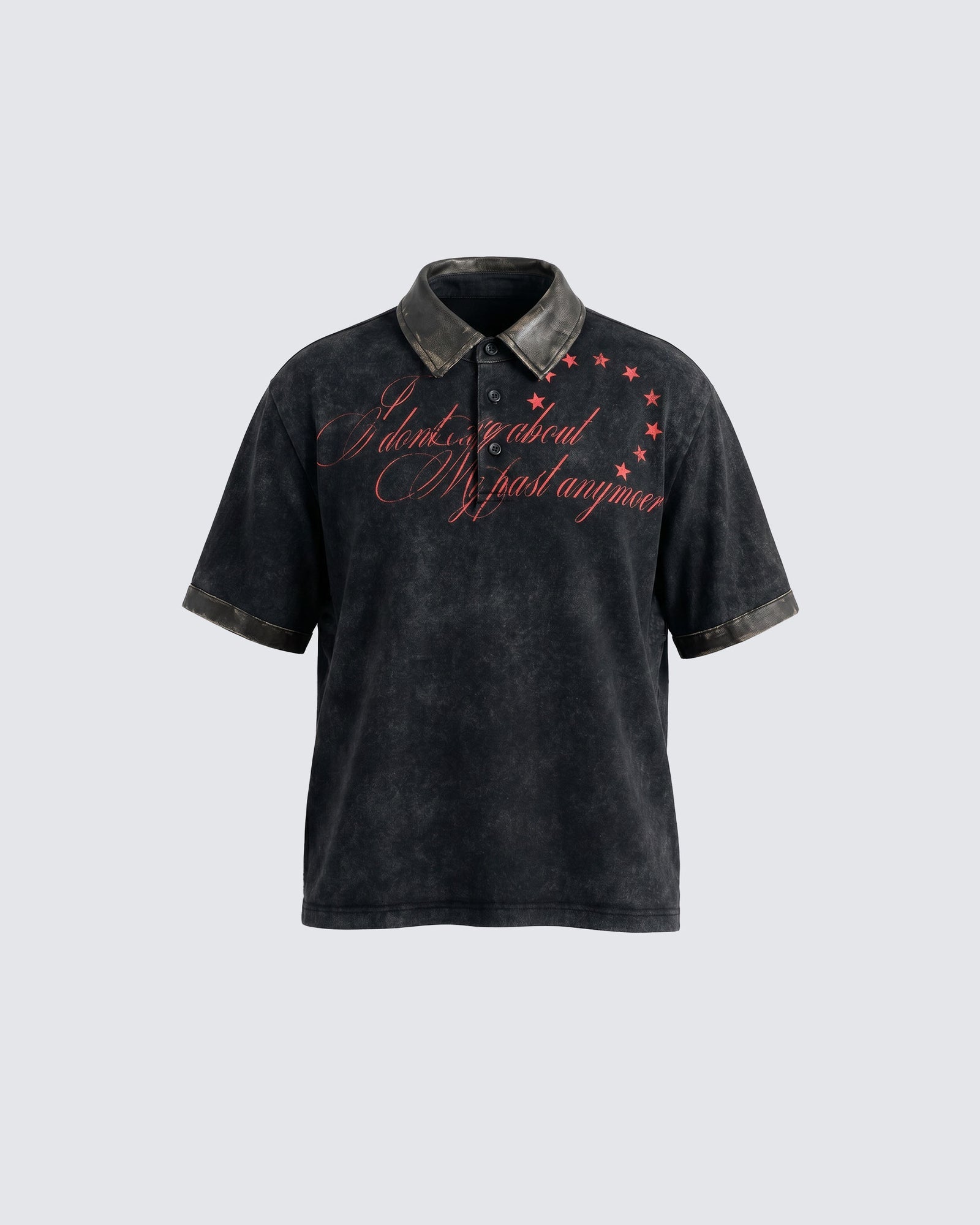 FORME -New Vintage Washed Letter Print Polo Shirt